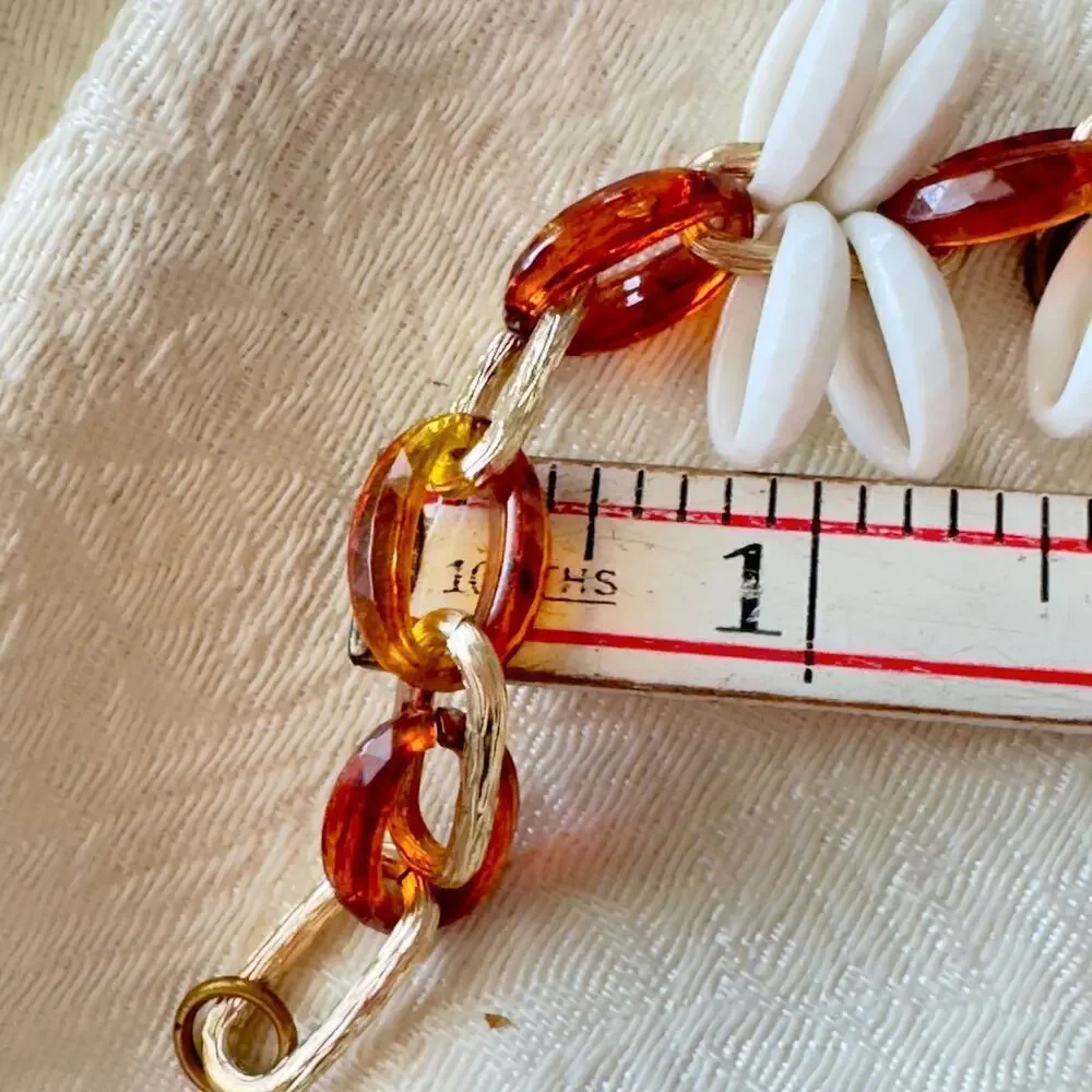 30” Lucite Chain Necklace in White and Warm Brown Tortoiseshell Vintage 1960’s